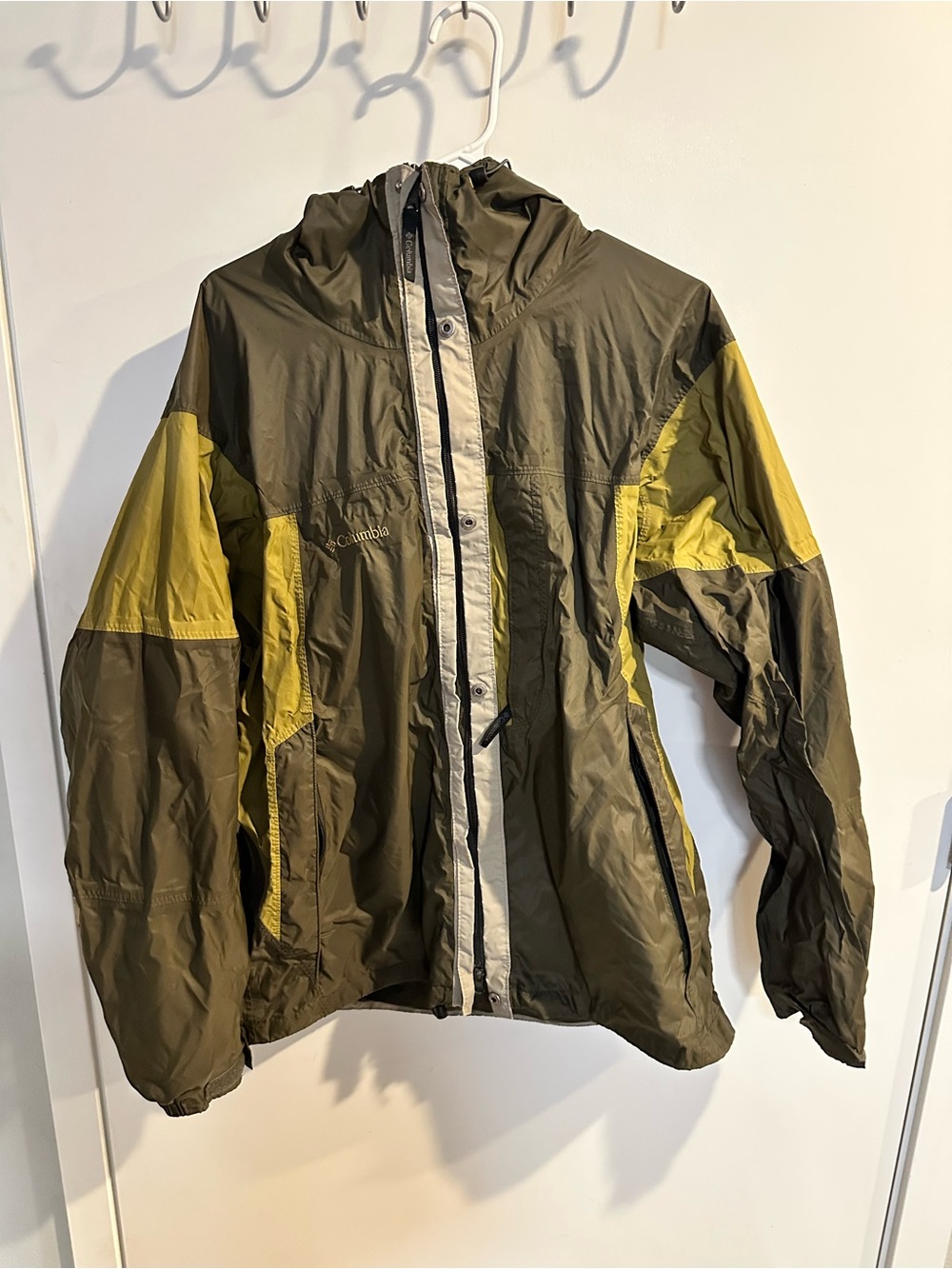 Columbia Olive Green and Yellow Hooded Raincoat
